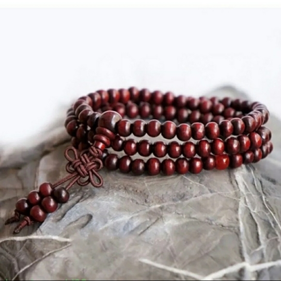Yoga Meditation Sandalwood Mala Beads Rosary Wrap Bracelet Wooden Red Black - Picture 9 of 12